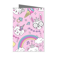 Beautiful Cute Animals Pattern Pink Beautiful Cute Animals Pattern Pink Rainbow Mini Greeting Cards (pkg Of 8)