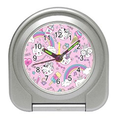 Beautiful Cute Animals Pattern Pink Beautiful Cute Animals Pattern Pink Rainbow Travel Alarm Clock by Jancukart