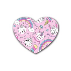 Beautiful Cute Animals Pattern Pink Beautiful Cute Animals Pattern Pink Rainbow Rubber Coaster (heart) by Jancukart