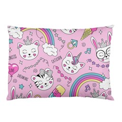 Beautiful Cute Animals Pattern Pink Beautiful Cute Animals Pattern Pink Rainbow Pillow Case by Jancukart