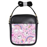 Beautiful cute animals pattern pink Beautiful cute animals pattern pink rainbow Girls Sling Bag Front