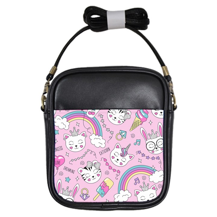 Beautiful cute animals pattern pink Beautiful cute animals pattern pink rainbow Girls Sling Bag