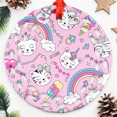 Beautiful Cute Animals Pattern Pink Beautiful Cute Animals Pattern Pink Rainbow Ornament (round Filigree)