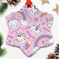 Beautiful Cute Animals Pattern Pink Beautiful Cute Animals Pattern Pink Rainbow Ornament (snowflake)