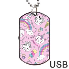 Beautiful Cute Animals Pattern Pink Beautiful Cute Animals Pattern Pink Rainbow Dog Tag Usb Flash (one Side) by Jancukart