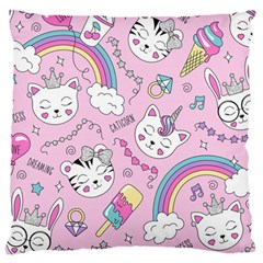 Beautiful Cute Animals Pattern Pink Beautiful Cute Animals Pattern Pink Rainbow Large Cushion Case (two Sides)