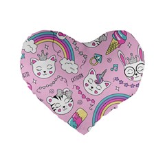 Beautiful Cute Animals Pattern Pink Beautiful Cute Animals Pattern Pink Rainbow Standard 16  Premium Heart Shape Cushions by Jancukart