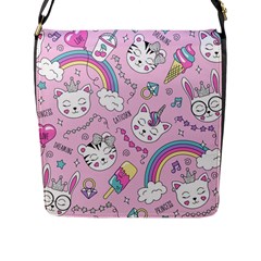 Beautiful Cute Animals Pattern Pink Beautiful Cute Animals Pattern Pink Rainbow Flap Closure Messenger Bag (l)