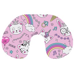 Beautiful Cute Animals Pattern Pink Beautiful Cute Animals Pattern Pink Rainbow Travel Neck Pillow by Jancukart