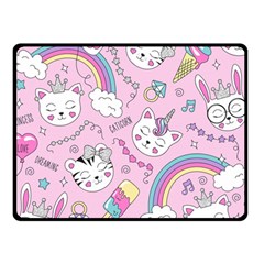 Beautiful Cute Animals Pattern Pink Beautiful Cute Animals Pattern Pink Rainbow Double Sided Fleece Blanket (small) 