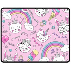 Beautiful Cute Animals Pattern Pink Beautiful Cute Animals Pattern Pink Rainbow Double Sided Fleece Blanket (medium) 