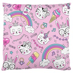 Beautiful Cute Animals Pattern Pink Beautiful Cute Animals Pattern Pink Rainbow Large Flano Cushion Case (two Sides)