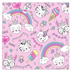 Beautiful Cute Animals Pattern Pink Beautiful Cute Animals Pattern Pink Rainbow Square Satin Scarf (36  X 36 )