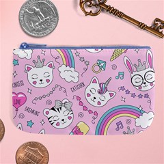 Beautiful Cute Animals Pattern Pink Beautiful Cute Animals Pattern Pink Rainbow Large Coin Purse