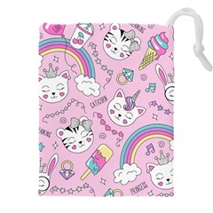 Beautiful Cute Animals Pattern Pink Beautiful Cute Animals Pattern Pink Rainbow Drawstring Pouch (5xl) by Jancukart