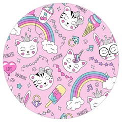 Beautiful Cute Animals Pattern Pink Beautiful Cute Animals Pattern Pink Rainbow Round Trivet