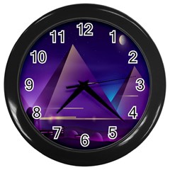 Egyptian-pyramids-night-landscape-cartoon Wall Clock (black)