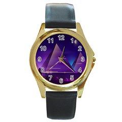 Egyptian-pyramids-night-landscape-cartoon Round Gold Metal Watch