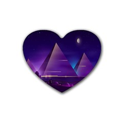 Egyptian-pyramids-night-landscape-cartoon Rubber Coaster (heart)