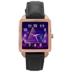 Egyptian-pyramids-night-landscape-cartoon Rose Gold Leather Watch  by Jancukart