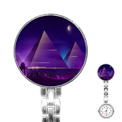 Egyptian-pyramids-night-landscape-cartoon Stainless Steel Nurses Watch