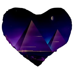 Egyptian-pyramids-night-landscape-cartoon Large 19  Premium Flano Heart Shape Cushions