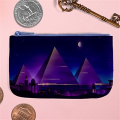 Egyptian-pyramids-night-landscape-cartoon Large Coin Purse