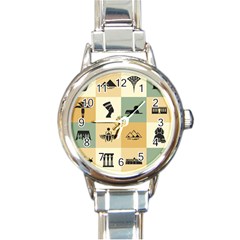 Egyptian-flat-style-icons Round Italian Charm Watch by Jancukart