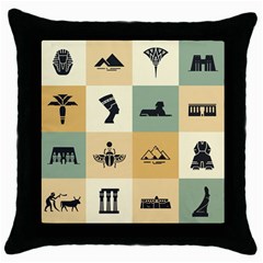 Egyptian-flat-style-icons Throw Pillow Case (Black)