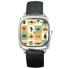 Egyptian-flat-style-icons Square Metal Watch