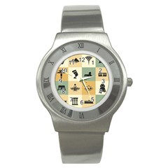 Egyptian-flat-style-icons Stainless Steel Watch