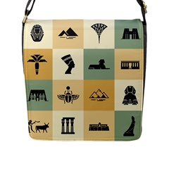 Egyptian-flat-style-icons Flap Closure Messenger Bag (L)