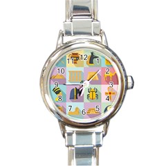 Egypt-icons-set-flat-style Round Italian Charm Watch