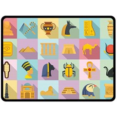 Egypt-icons-set-flat-style Fleece Blanket (large)  by Jancukart