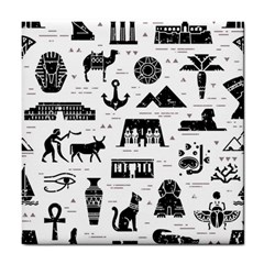 Dark-seamless-pattern-symbols-landmarks-signs-egypt --- Tile Coaster by Jancukart