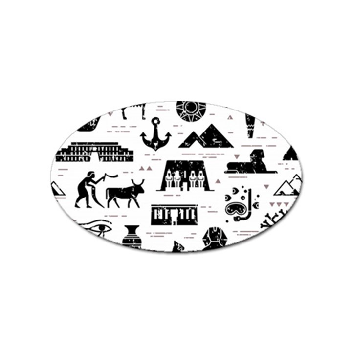 Dark-seamless-pattern-symbols-landmarks-signs-egypt --- Sticker (Oval)