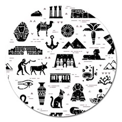 Dark-seamless-pattern-symbols-landmarks-signs-egypt --- Magnet 5  (round)