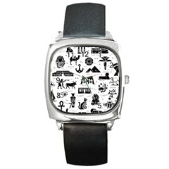 Dark-seamless-pattern-symbols-landmarks-signs-egypt --- Square Metal Watch