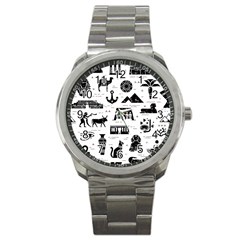 Dark-seamless-pattern-symbols-landmarks-signs-egypt --- Sport Metal Watch