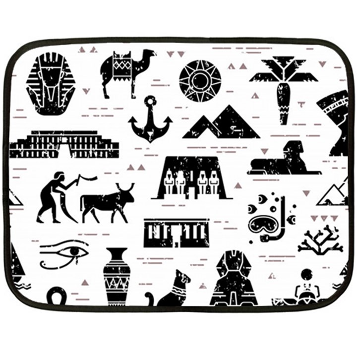 Dark-seamless-pattern-symbols-landmarks-signs-egypt --- Double Sided Fleece Blanket (Mini) 