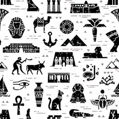 Dark-seamless-pattern-symbols-landmarks-signs-egypt --- Play Mat (rectangle) by Jancukart