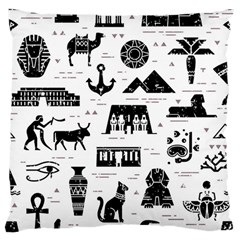 Dark-seamless-pattern-symbols-landmarks-signs-egypt --- Large Cushion Case (one Side)