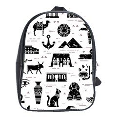 Dark-seamless-pattern-symbols-landmarks-signs-egypt --- School Bag (xl)