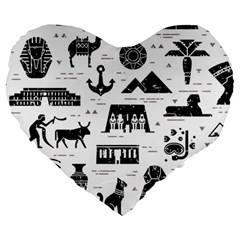 Dark-seamless-pattern-symbols-landmarks-signs-egypt --- Large 19  Premium Heart Shape Cushions