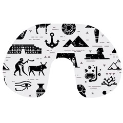 Dark-seamless-pattern-symbols-landmarks-signs-egypt --- Travel Neck Pillow by Jancukart