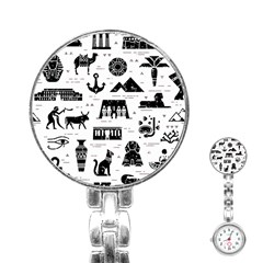 Dark-seamless-pattern-symbols-landmarks-signs-egypt --- Stainless Steel Nurses Watch