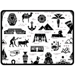 Dark-seamless-pattern-symbols-landmarks-signs-egypt --- Double Sided Fleece Blanket (large)  by Jancukart