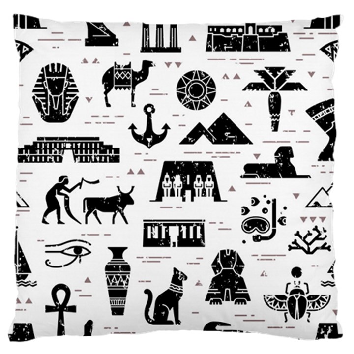 Dark-seamless-pattern-symbols-landmarks-signs-egypt --- Large Flano Cushion Case (One Side)