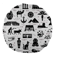 Dark-seamless-pattern-symbols-landmarks-signs-egypt --- Large 18  Premium Flano Round Cushions