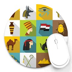 Egypt-travel-items-icons-set-flat-style Round Mousepad by Jancukart